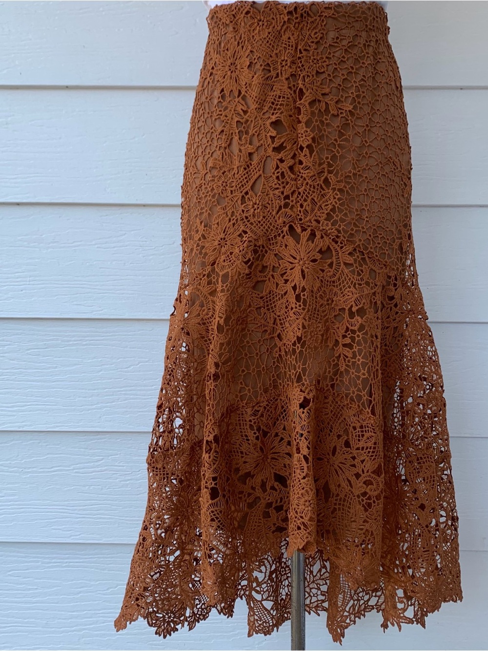 Boho skirt crochet Lace Lined Stretch Pull On Asymmetric Terracotta Midi 2XL